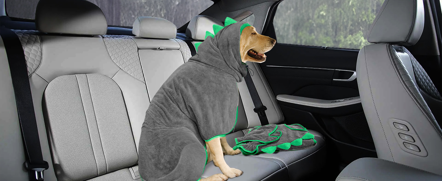 Рушник для собак з мікрофібри, халат для собак, швидковисихаючий, з регульованим коміром на липучці, для великих, середніх та маленьких собак/котів (Сірий зелений, M)