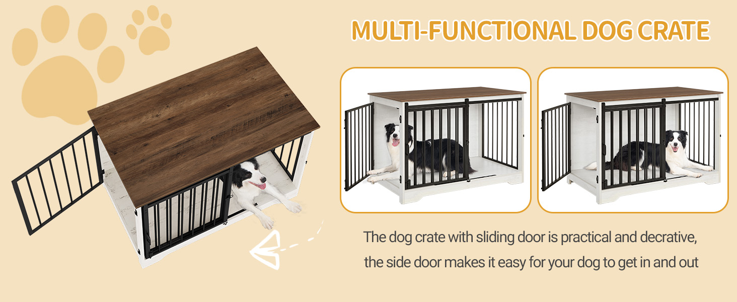 Будиночок для собаки Hzuaneri 100 см з дверцятами, дерев'яний, для дому, біло-коричневий