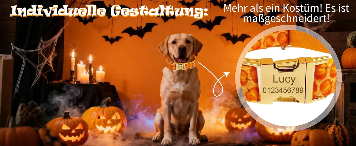 Персоналізоване собаче ошийник з металевою застібкою, двостороннє оксамитове ошийник з іменем та номером телефону, регульовані розміри для собак маленьких, середніх та великих порід (на Хелловін)