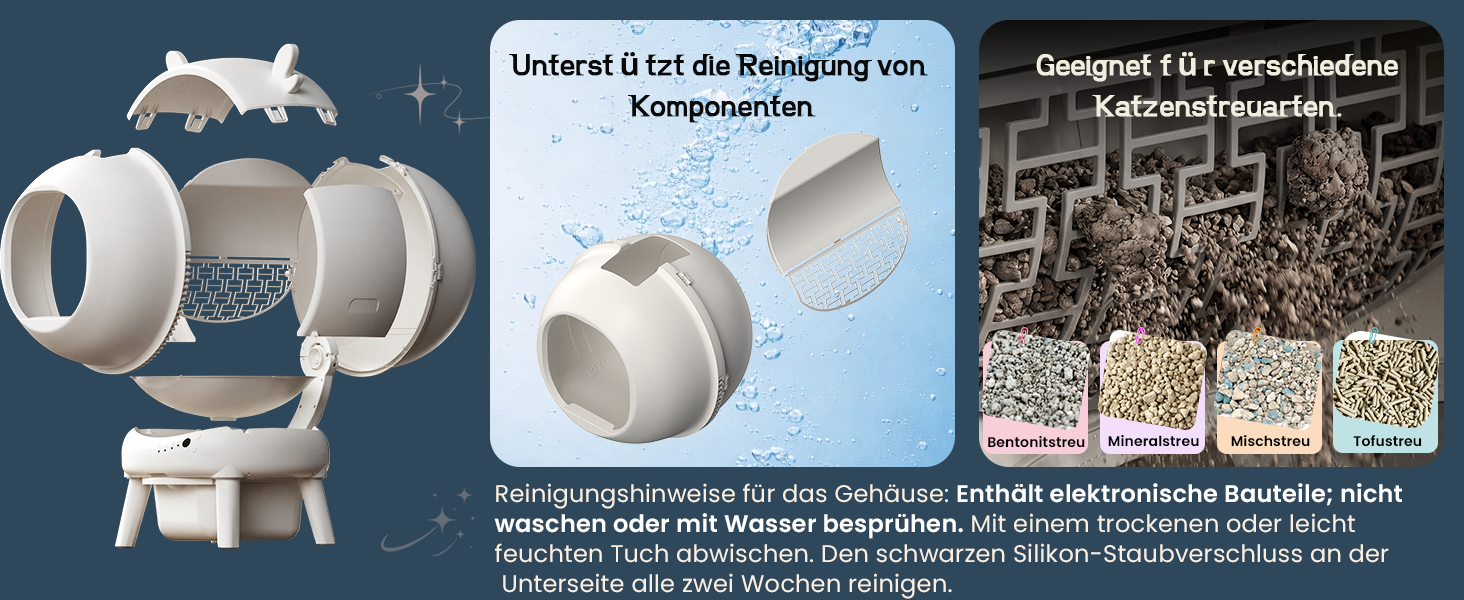 Автоматичний лоток для котів з самоочищенням 65л, 9 сенсорів, керування через додаток, захист від защемлення, для кількох котів, білий