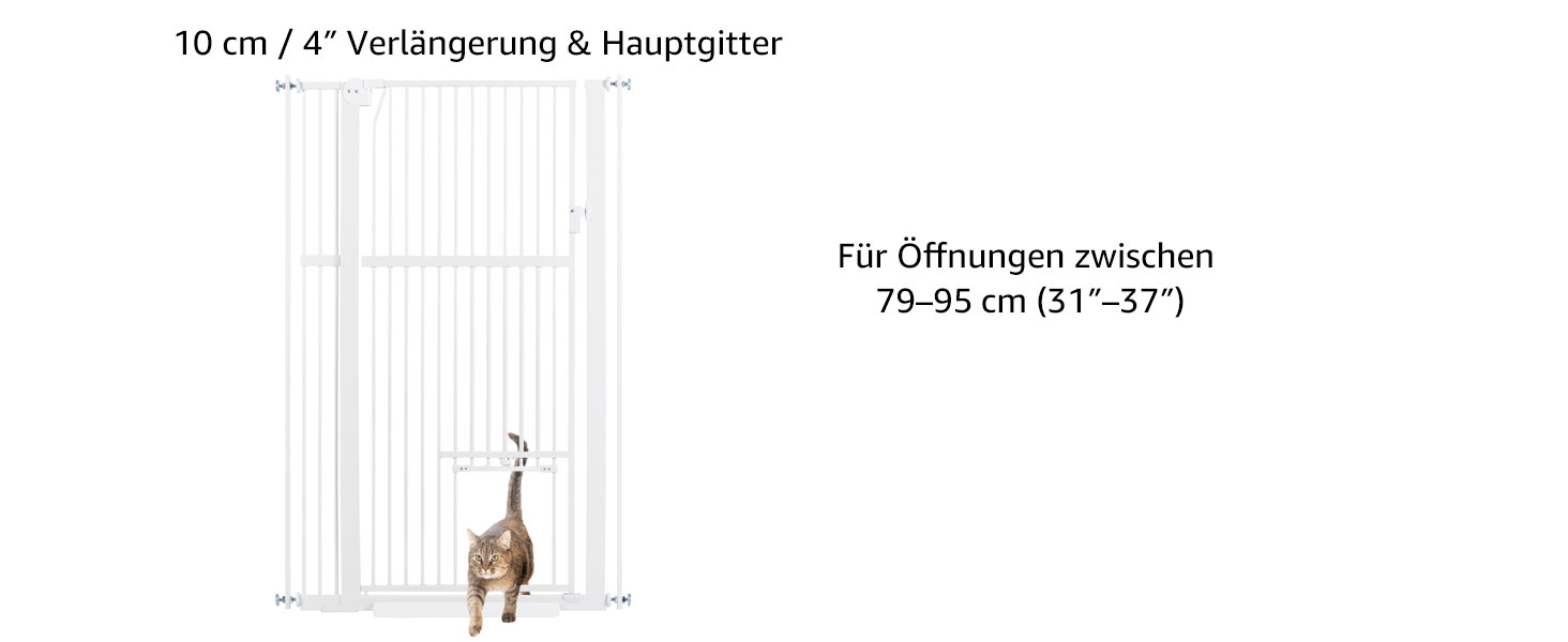 Кіт-загороджувач Unipaws для дверей та сходів, 142 см, з дверцятами для котів, ширина 95-105 см, білий