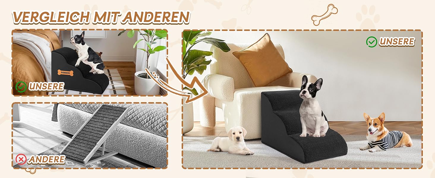 Сходинка для собак та котів ROMROL 3 сходинки - чорна, з неслизьким покриттям, з memory foam, для дому