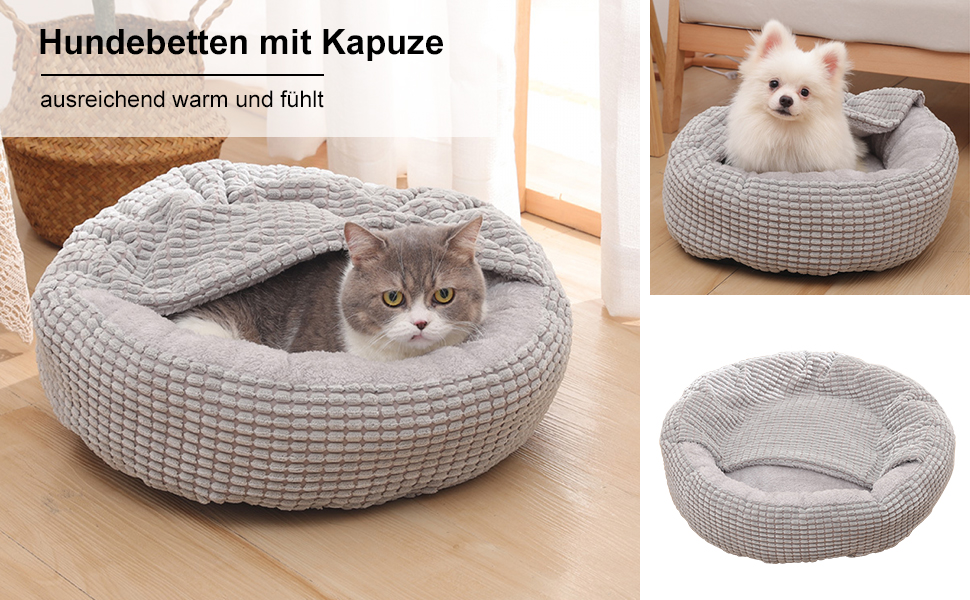 Кругла лежанка для собак та котів з капюшоном, 50х50х22 см, сіра