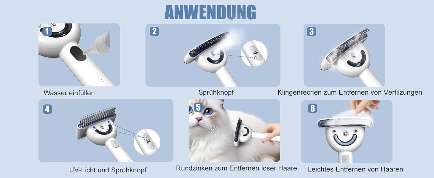 Двостороння щітка для підшерстка та парова щітка для собак та котів з 2 рівнями розпилення, широка розпушувальна щітка для довгошерстих тварин з ковтунами, інструмент для догляду та масажу