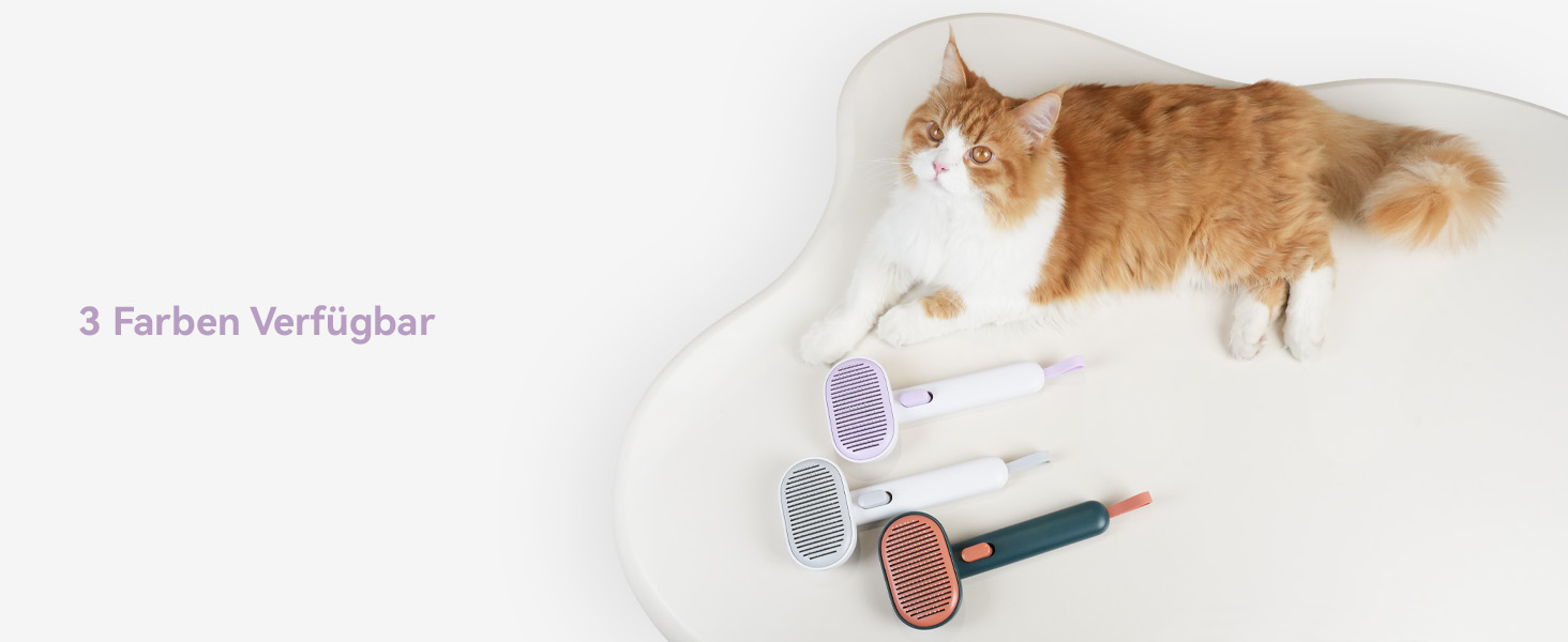 Щітка для котів Aumuca з кнопкою витягування, довговічна, для короткої та довгої шерсті, видаляє відмерле волосся та масажує, фіолетова