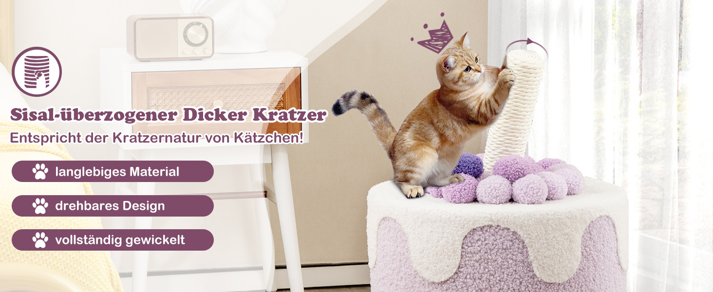 Дряпальня для котів COSTWAY Milktee, кігтеточка з сизалю з іграшками, дряпальний комплекс з будиночком, 37x37x67 см (колір кавовий)