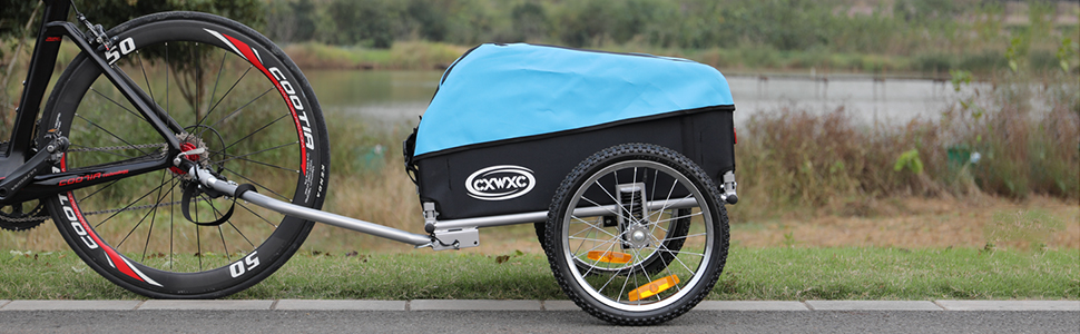 Велосипедний причіп CXWXC зі стоп-кабелем, великий об'єм 120л, вантажопідйомність 40кг, складаний вантажний причіп з тентом та прапорцем безпеки - ідеальний для щоденного транспортування, блакитний
