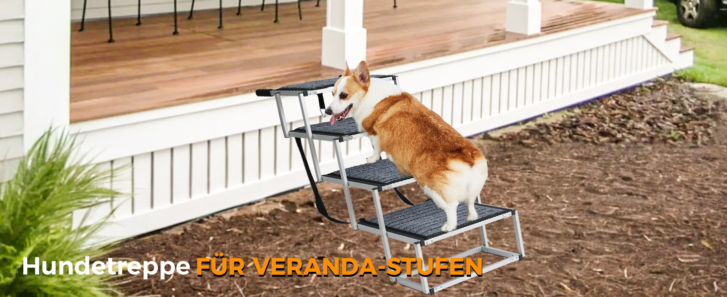 Сходинка для собак у машину: широка, 4 сходинки, з килимом, для великих собак, вантажівок та SUV (підтримка до 100 кг)