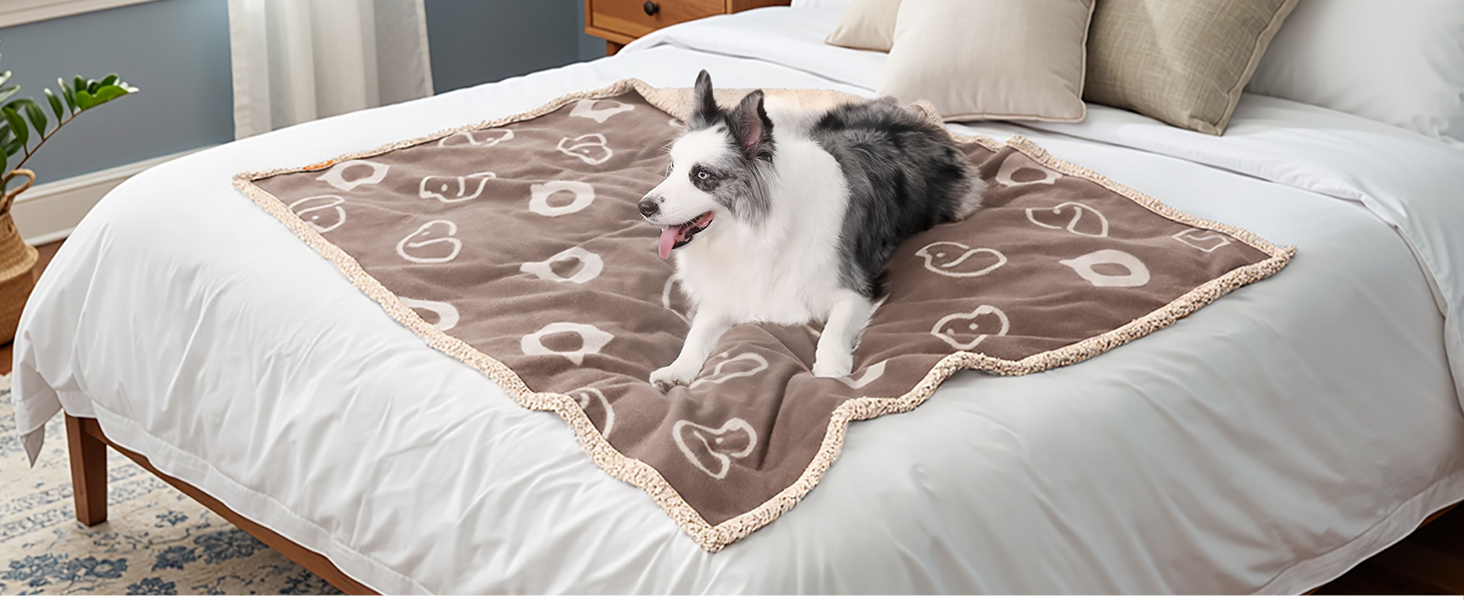 PETTOM Водонепроникний килимок для собак, 127 x 100 см, Sherpa Fleece, для середніх та великих собак, котів, м'який, з подвійним шаром, сірий