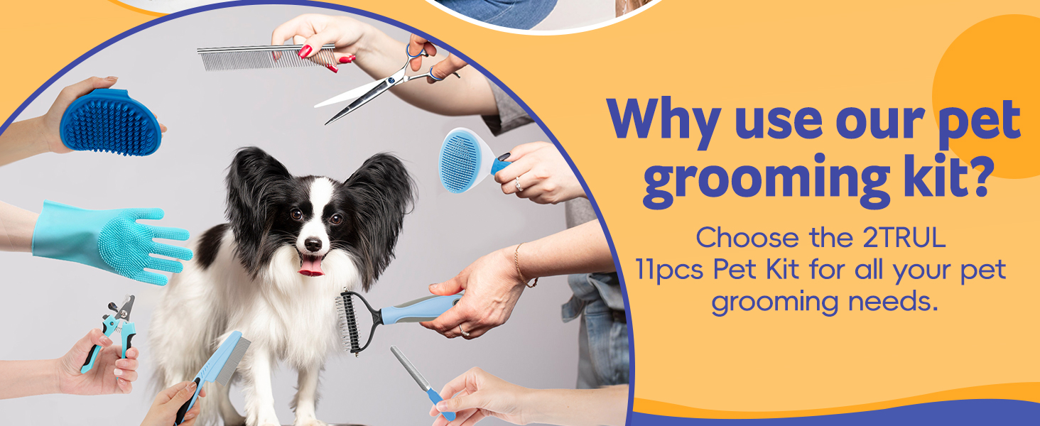 Набір для догляду за тваринами 10 предметів: щітка для собак проти випадання шерсті з обрізачем кігтів та тримером, аксесуари для догляду за собаками/котами, гребінець для видалення ковтунів + аксесуари для купання для всіх тварин