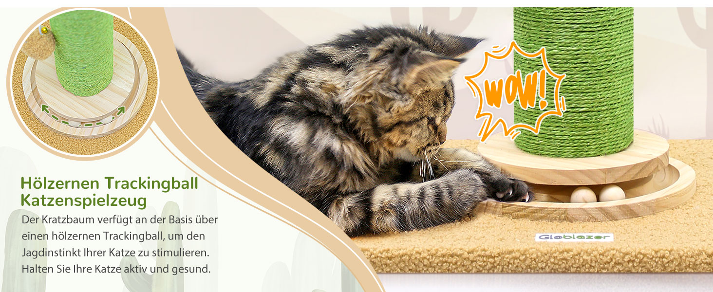 Котячий комплекс Globlazer Kaktus Grun XXL: стійка з сизалю 94 см, іграшки, для великих котів