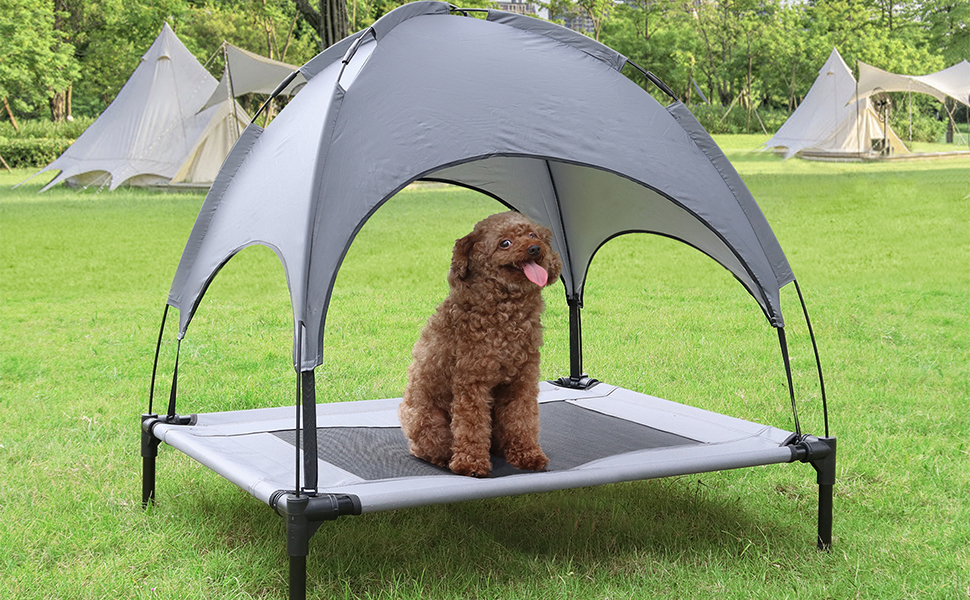 Лежанка для собак з дахом, піднята лежанка для собак, собаче ліжко, диван для собак, місце для сну для великих собак до 50 кг, для використання в приміщенні та на вулиці (92x76x92 см, L)