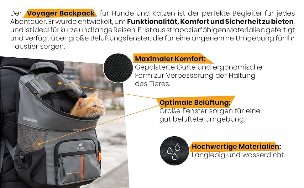 Рюкзак для собак та котів Ferplast Voyager M-L, чорний, до 10 кг, 29 x 21 x 36 см