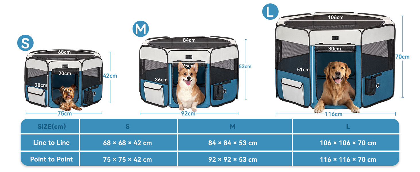Клітка-вигул для собак та котів PETSFIT, розкладний вольєр для тварин, 75x68x42 см, сірий/блакитний