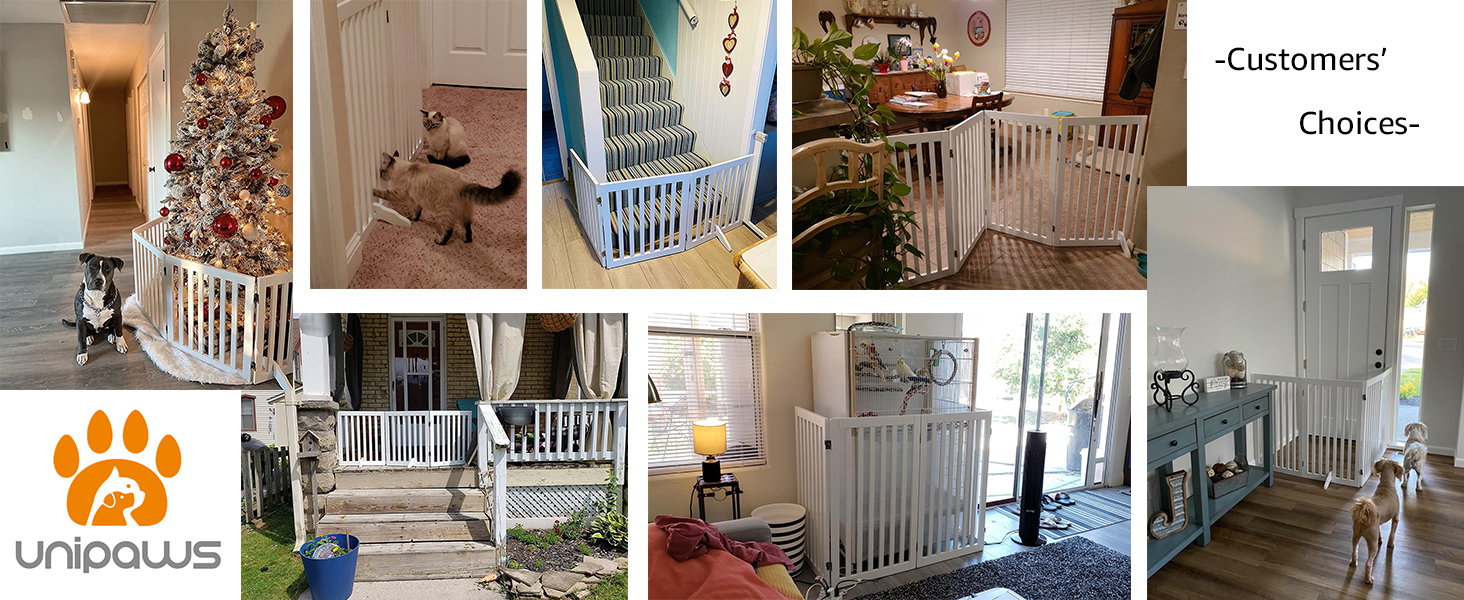 Захисний бар'єр для собак Unipaws - відбійник для сходів без свердління, дерев'яне дитяче ворота, білий (4 елементи, 61 см) 204 x 61 см