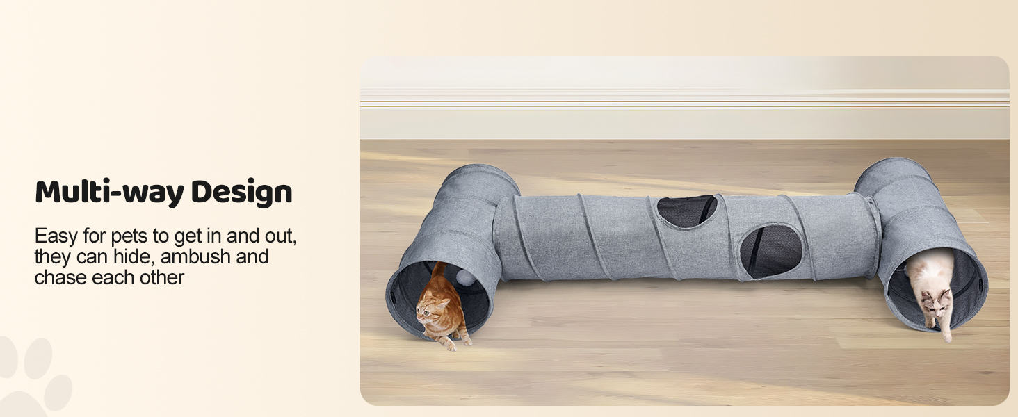 Туннель для котів Odoland з льону, складаний, з м'ячиком. Іграшка для котів, цуценят та дрібних тварин. Сірий колір