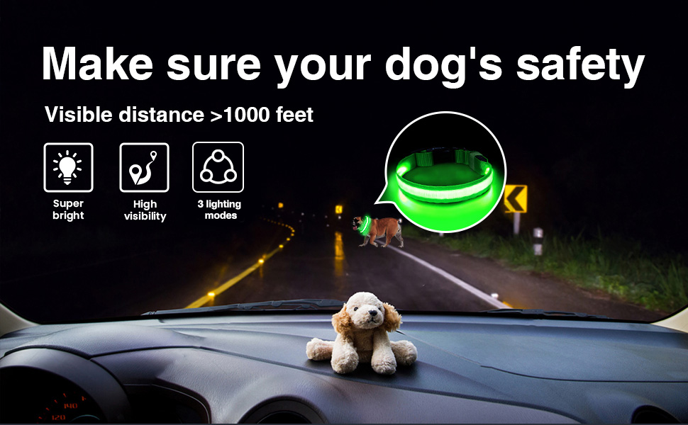 Світловідбиваючий нашийник для собак MASBRILL з LED, USB-C, регульований, водонепроникний, 3 режими світла, розмір M, колір зелений