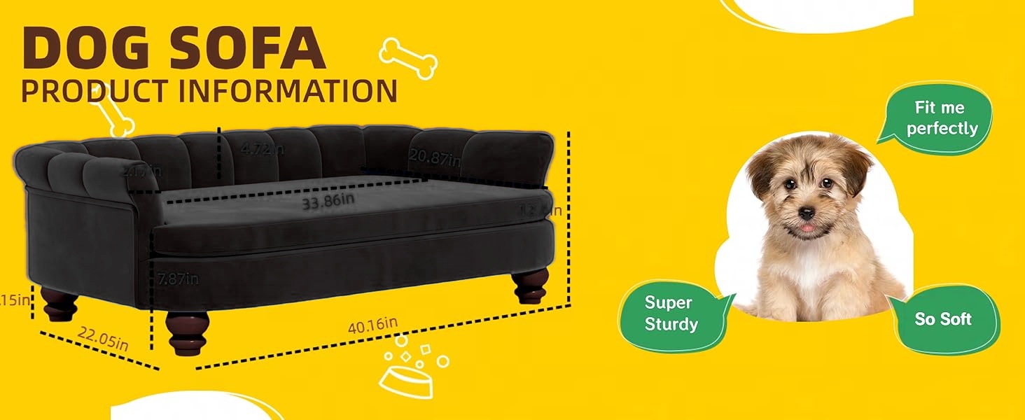 Диванчик для собак SEYNAR: зручний лежак для великих та середніх собак, м'яке велюрове покриття, міцні собачі меблі для вітальні, миється, чорний колір