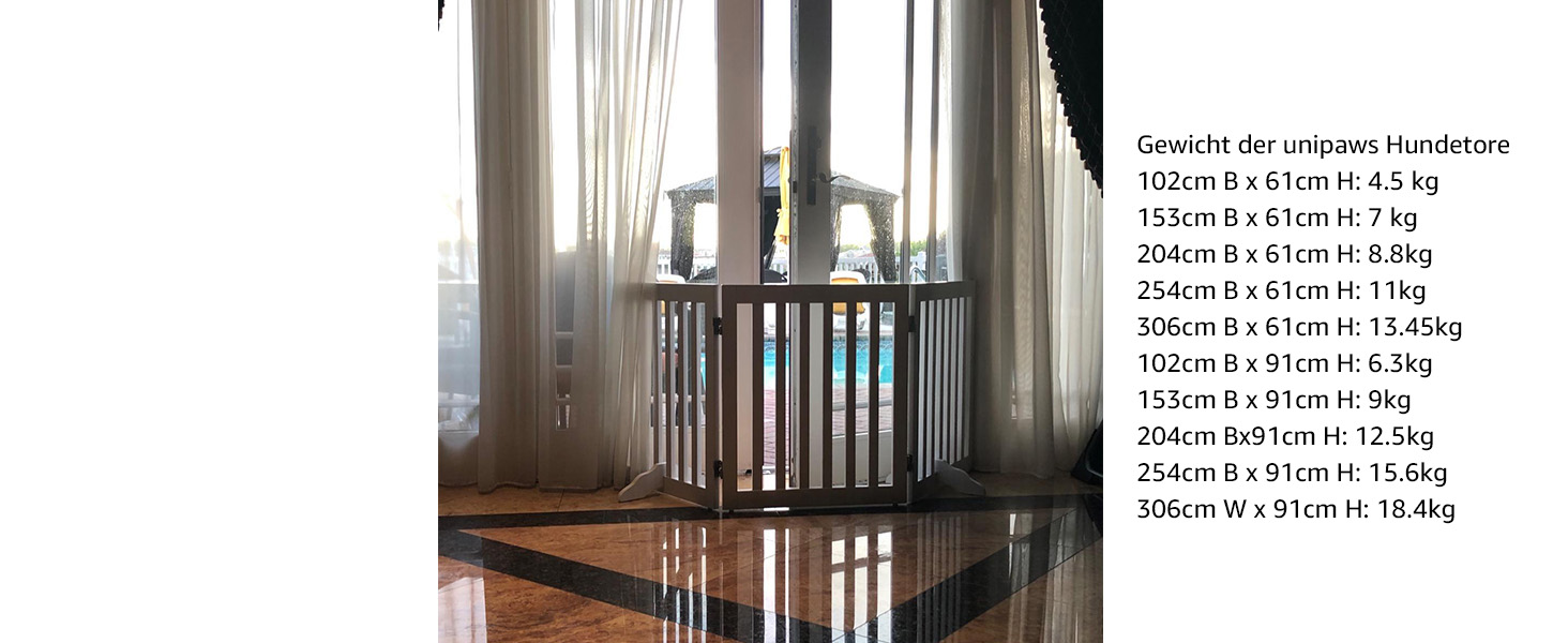 Захисне бар'єр для собак Unipaws: дерев'яне, без свердління, розкладне, для дому, 61 см, білий (5 елементів, 254 x 91 см)