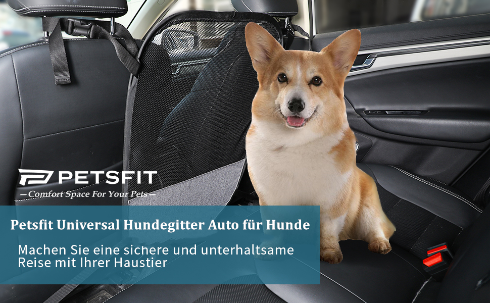 Автомобільна сітка-перегородка для собак Petsfit - універсальна, з сумкою для зберігання та регульованим тросом