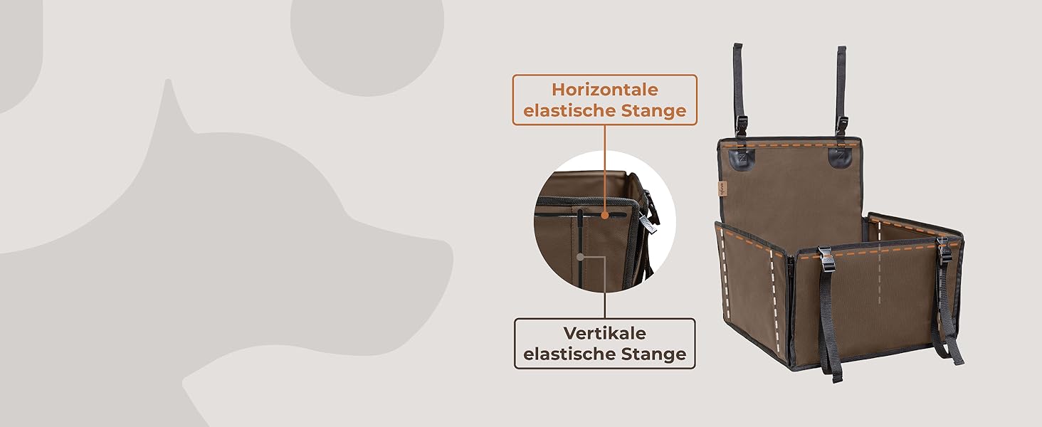Автомобільний сидіння для собак WUGLO Extra Stable - посилене, для маленьких та середніх собак, 4 ремені, водонепроникне, коричневе