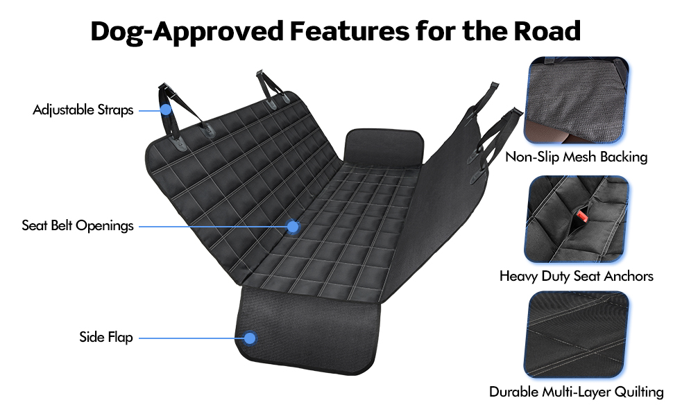 Захист для заднього сидіння авто для собак 4-в-1, 100% водонепроникний, з боковими захистами, для легкових, вантажних автомобілів та SUV, стійкий до подряпин та ковзання