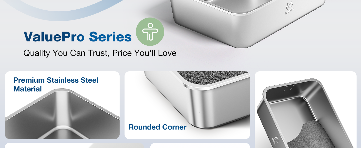 Котлочистка для котів ValuePro, нержавіюча сталь, XXL, 45x35x15 см, безперешкодна, антипригарне покриття, без запаху, легко мити