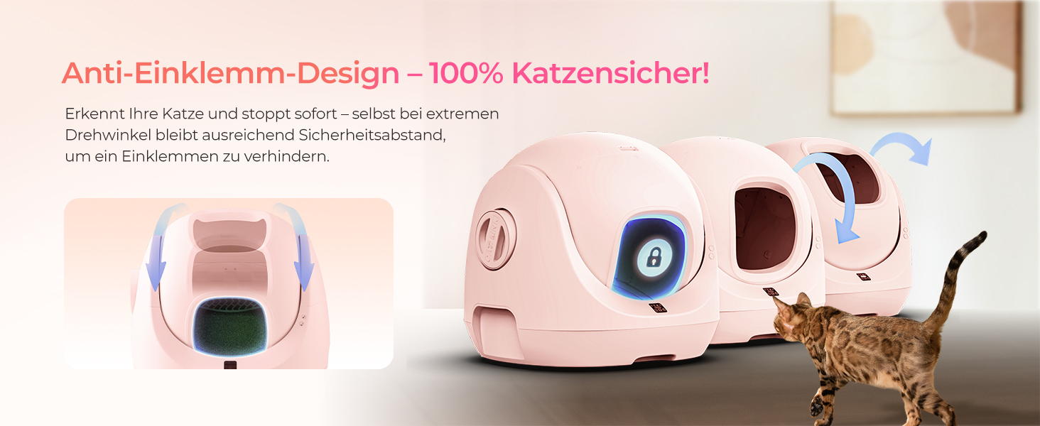 Лотки для котів CATLINK Baymax з автоочищенням, 70л, XXL, 7-рівневий захист від протікання, керування через додаток, розпізнавання кількості котів – підходить для кількох котів, білий (рожевий)