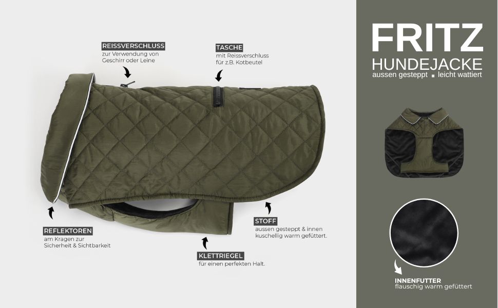 Зимовий теплий одяг для собак | Куртка для собак з захистом живота та клямками | Оливковий колір, розмір S