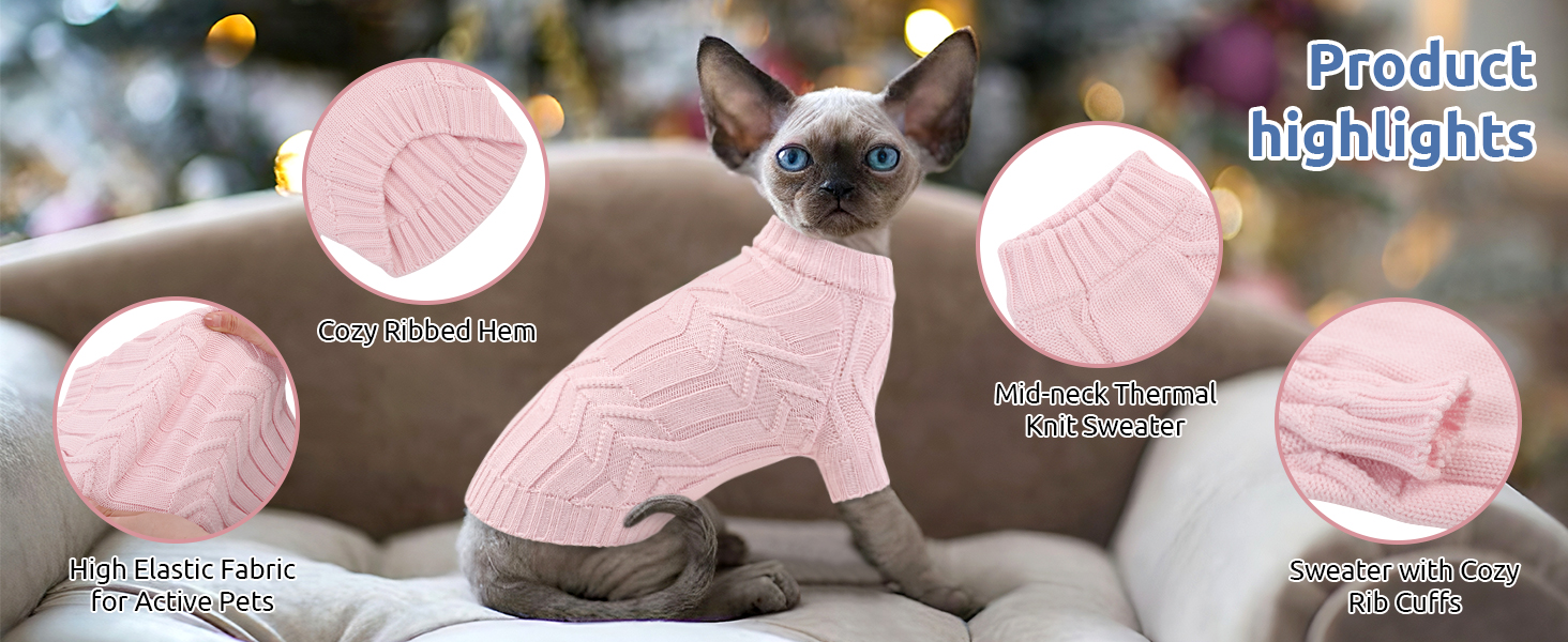 Теплий зимовий пуловер для котів та маленьких собак, рожевий, розмір M