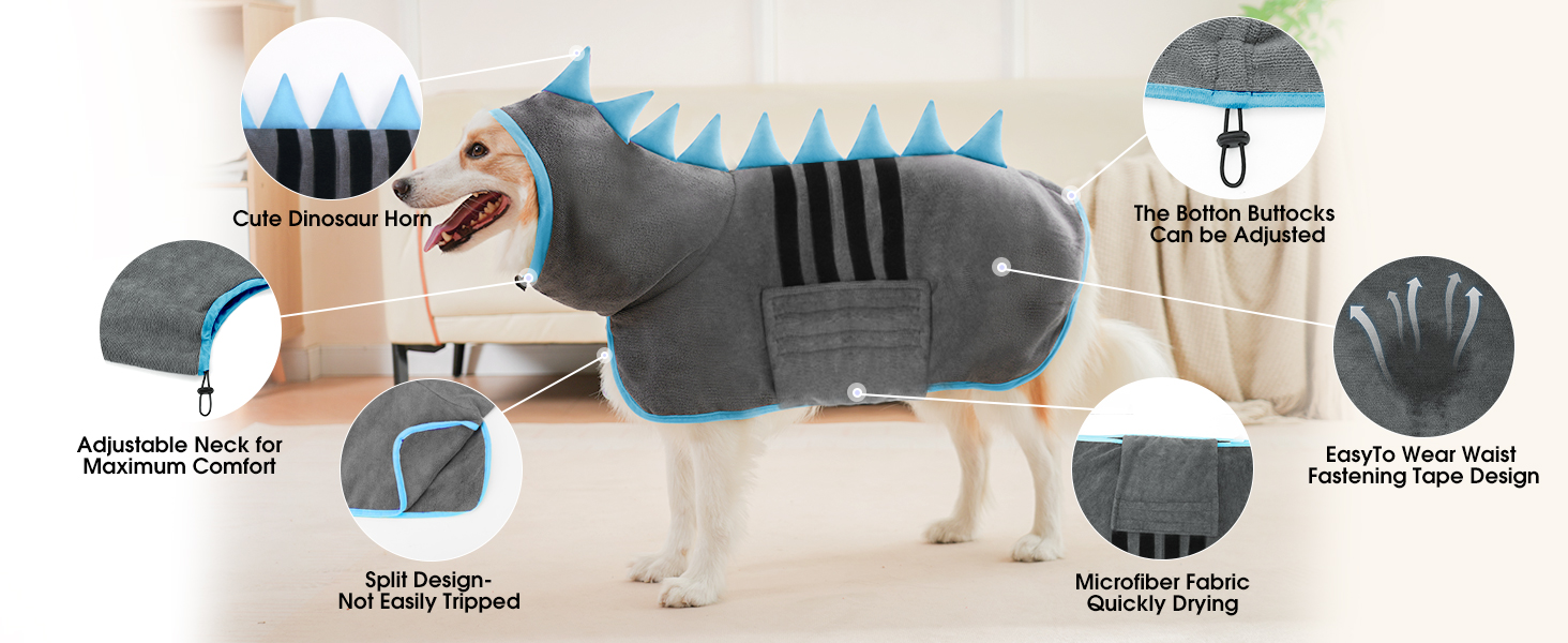 Рушник для собак з мікрофібри, швидковисихаючий, регульований, надзвичайно поглинаючий для середніх та великих собак, легко одягається (Сіро-зелений, Сіро-блакитний, S)