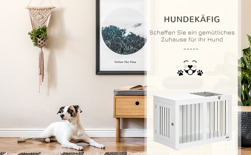 Клітка для собак PawHut - переносна будка для середніх собак, біла, 80 x 50 x 56,5 см