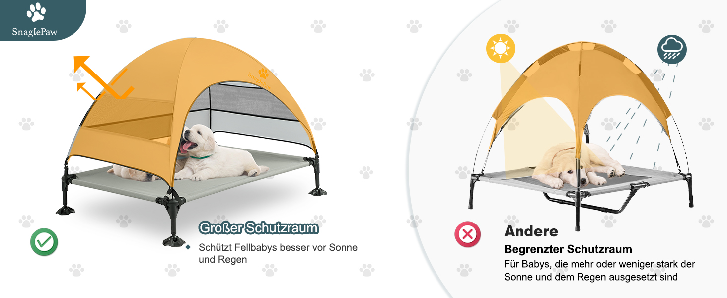 Лежанка для собак Snagle Paw з дахом, підвищене ліжко - стабільне собаче ліжко з антиковзкими ніжками, широка тінь - водонепроникна для великих собак в приміщенні/на вулиці, кемпінг та сад (Сірий, L106 x B76 x H84 см)