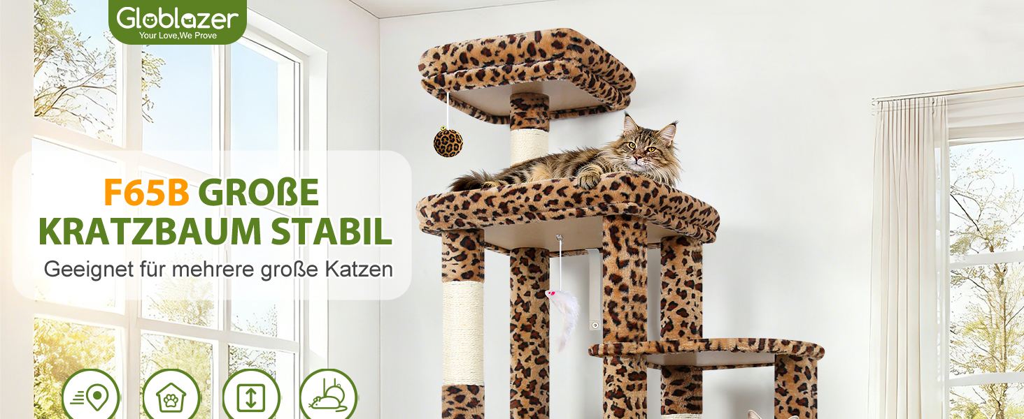 Драбина для котів Globlazer 167 см з платформою, будиночком, когтеточками та іграшками - XL для 2-4 котів