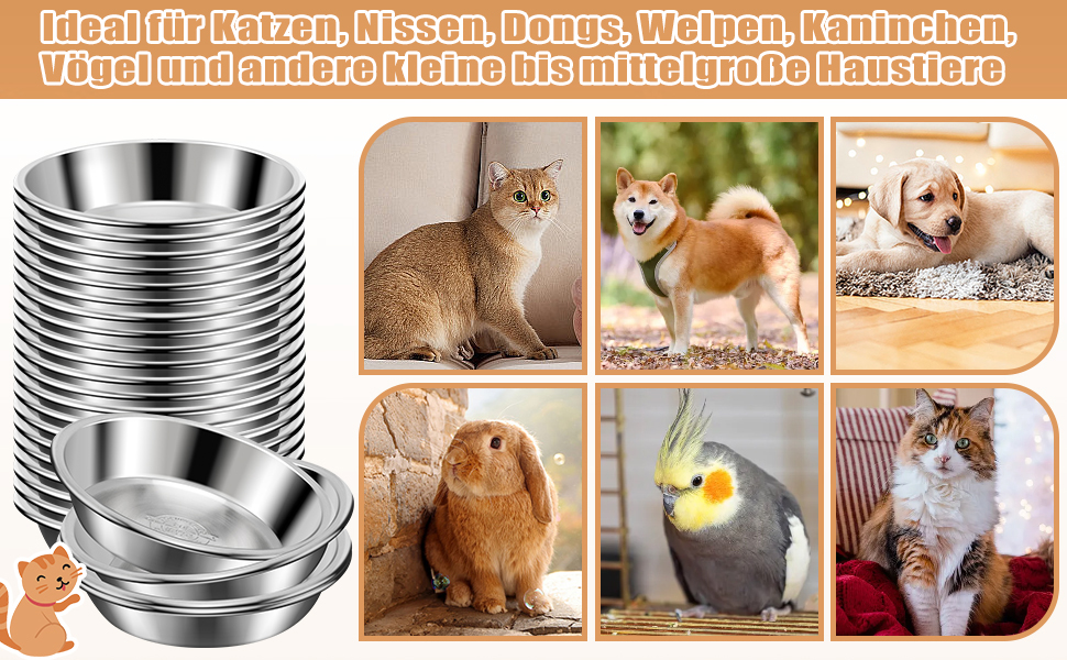 Набір з 8 мисок для котів Loppdece з нержавіючої сталі, 14 см, для чутливих вусів, підходить для кошенят та маленьких собак, можна мити в посудомийній машині