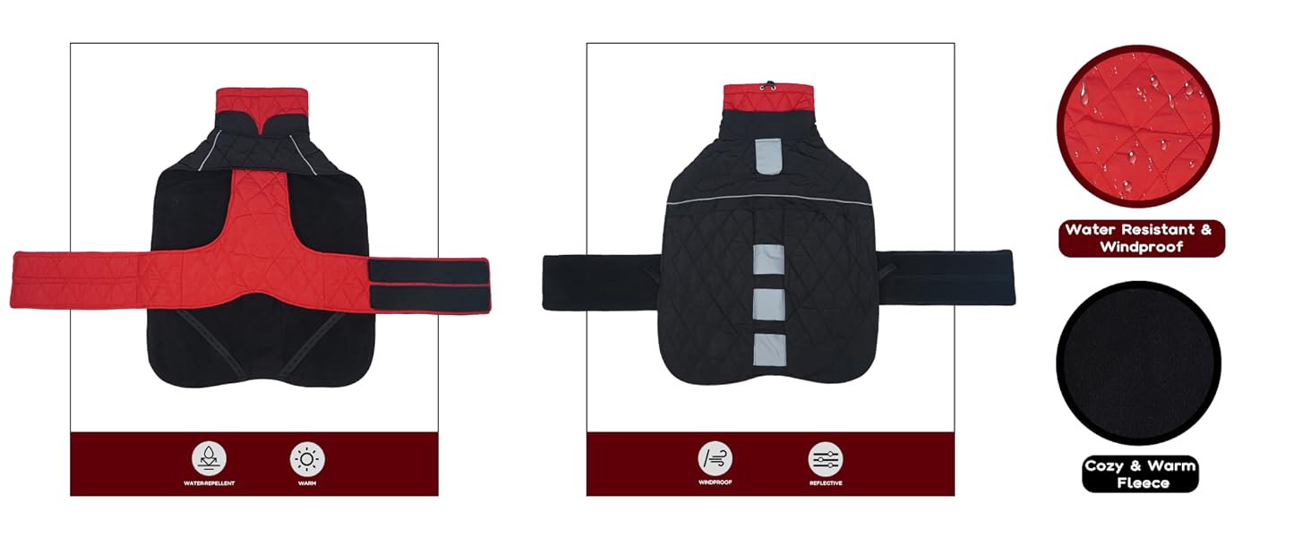 Зимовий теплий дощовик для собак Віндхунд (Whippet) - червоний, з відбиваючими смугами