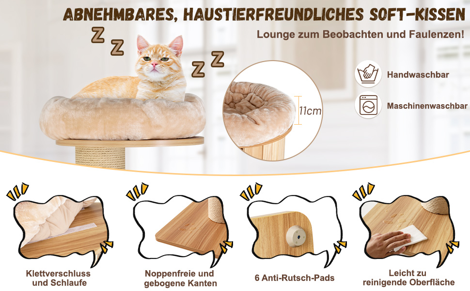 Багатоповерховий котячий комплекс COSTWAY з дерева, 191 см: кігтеточка, гамак, будиночок, кошик, стовпчики з сизалю, активний ігровий комплекс для котів, бежевий, 6 поверхів