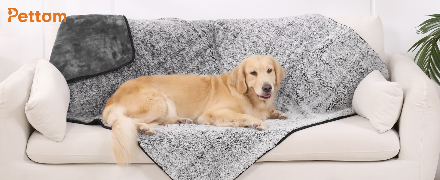 PETTOM Деки для собак Водонепроникні, Деки для собак на диван 152 x 127 см, Деки для собак з Sherpa та Flanell, Деки для домашніх тварин М'які, Можна прати в пральній машині L: 152*127 см Темно-сірий