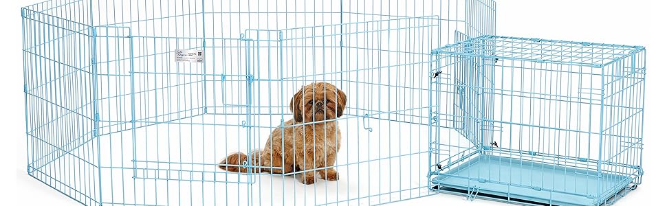 Вольєр для собак Midwest Homes for Pets 542-30, металевий, розкладний, з дверцятами, 61 x 76 см, золотисто-цинкований, 157 x 157 x 61 см