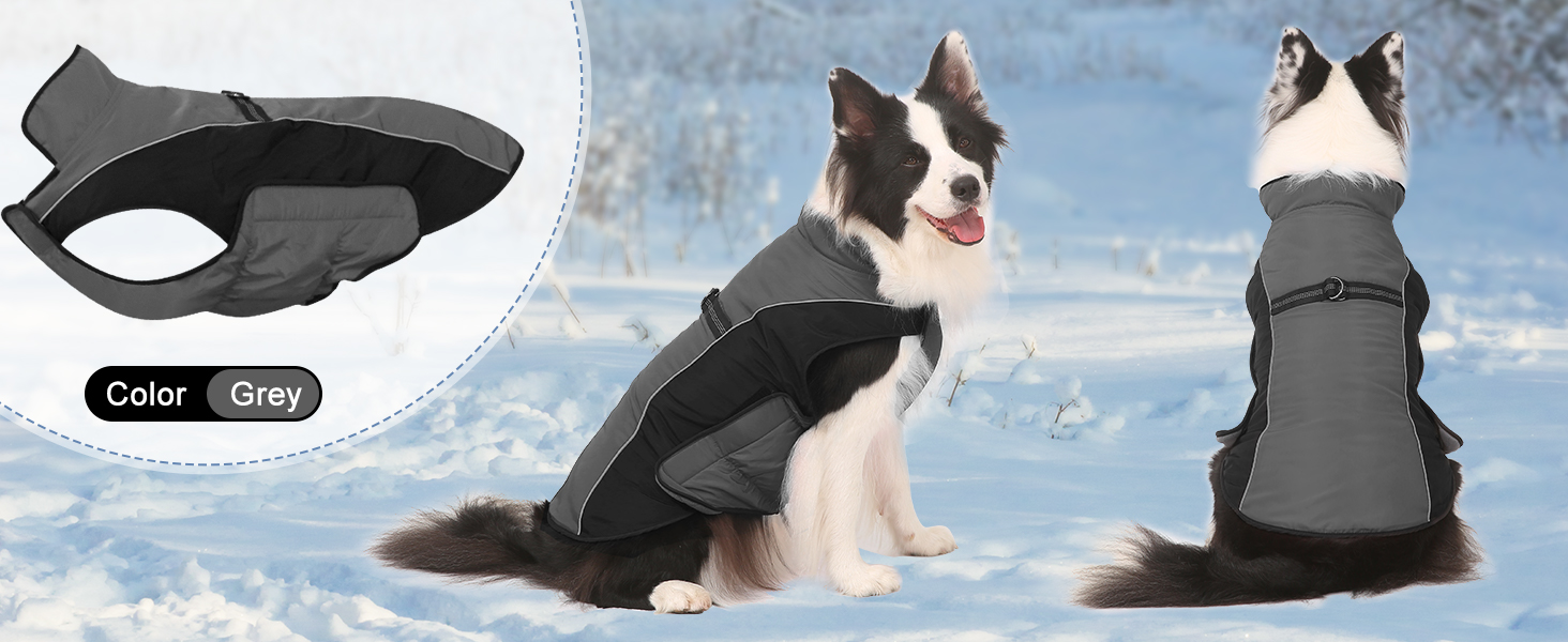 Зимова жилетка для собак - тепла бавовняна жилетка для собак, для сноубордингу, 3XL (36+ кг, 68 см обхват шиї), сіра