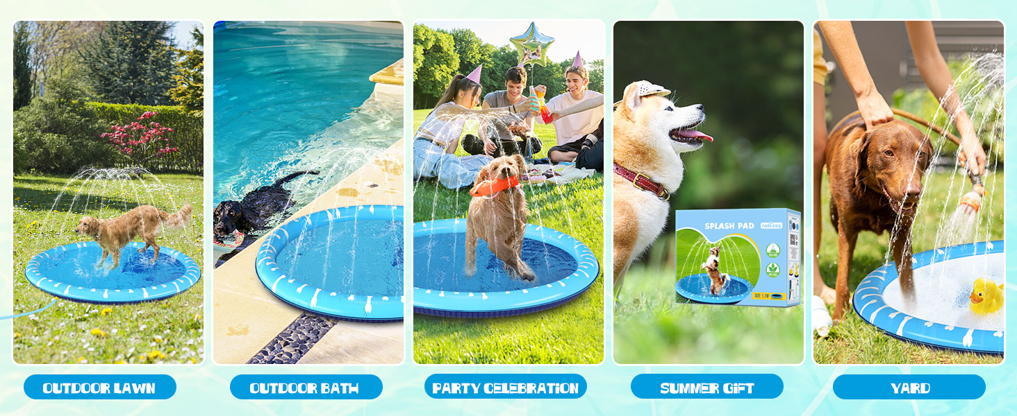 Надувний басейн для собак Nobleza D140см/55in - Splash Pad для великих та маленьких собак, 0.55мм, антиковзка, блакитний & світло-блакитний