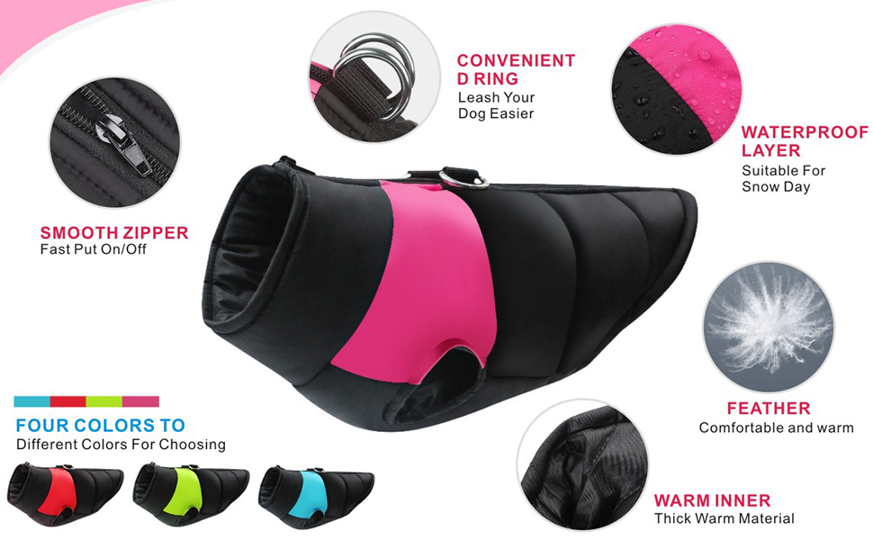 Теплий зимовий одяг для собак Idepet: куртка-мантія, водонепроникна, для маленьких, середніх та великих собак, котів (M, Рожевий)