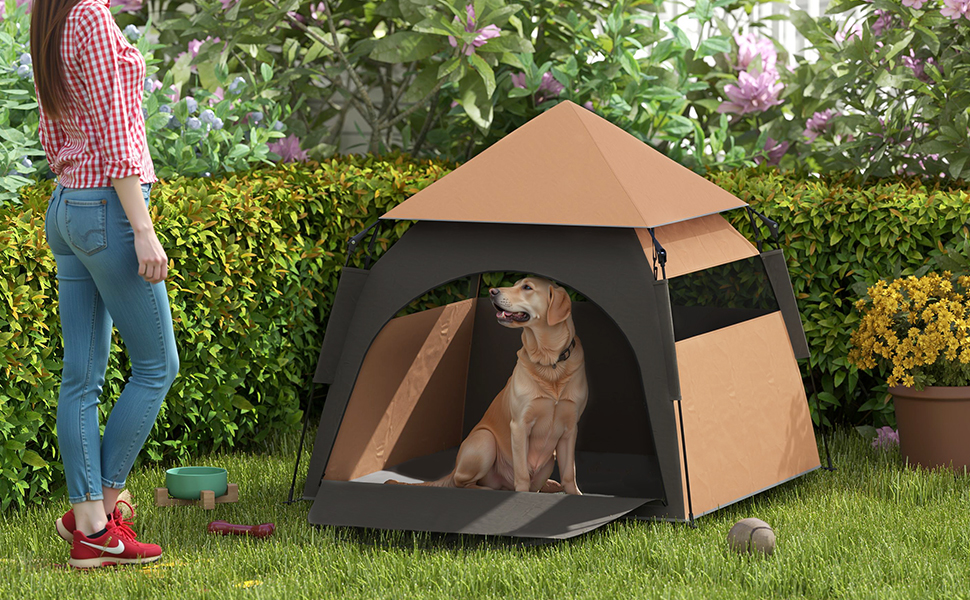 Паві Гат Тент для собак та котів, будиночок для тварин на вулицю, намет-типі, з мішком для перенесення, коричневий