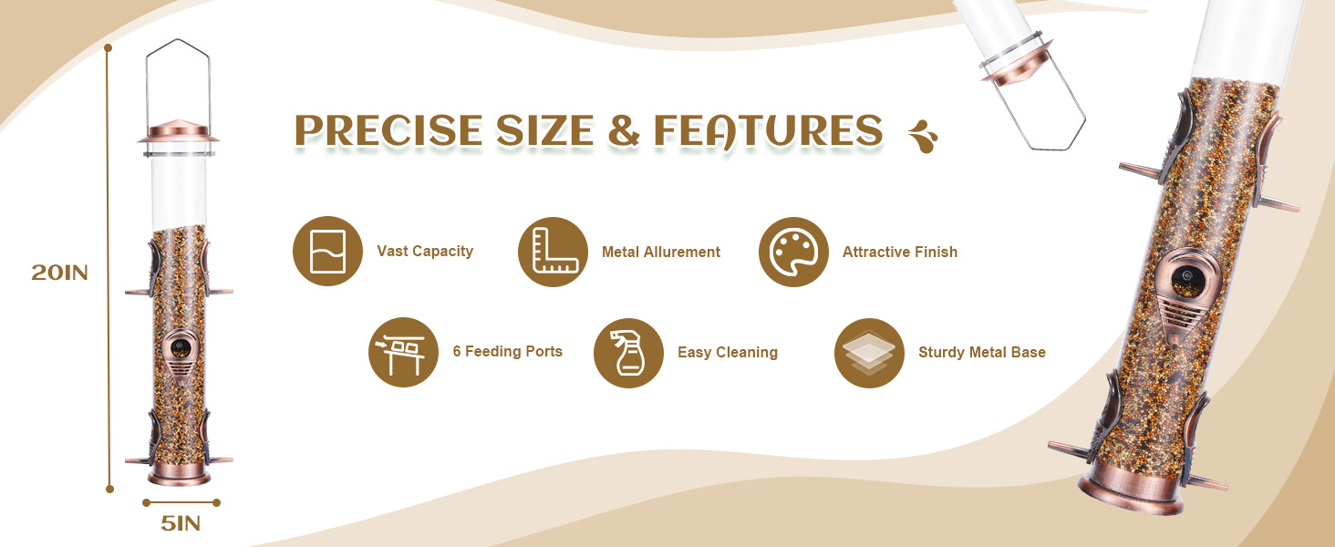 Годівниця для птахів Mixxidea з металевої труби для вулиці, 6 портів, підвісна годівниця для диких птахів