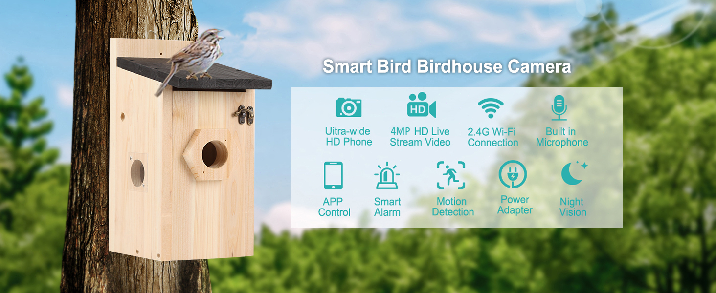 Будиночок для птахів з камерою 4MP HD, WiFi, водостійкий, нічне бачення, автоматичний запис, сповіщення в додатку, для спостереження за гніздуванням