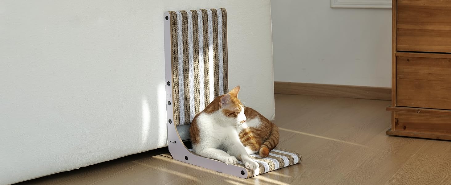 Котячий когтетоп FUKUMARU L-подібний, 68 см, з візерунком смуг, міцний, з іграшкою, для стіни та кута, великий (середній)