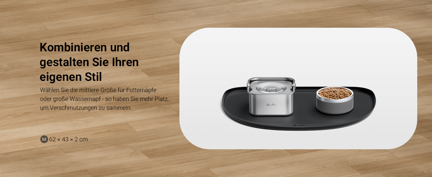 Підкладка під миску для котів DownyPaws, силіконова, 62 x 43 см, чорна. Захист від розливання, легко миється, BPA-free