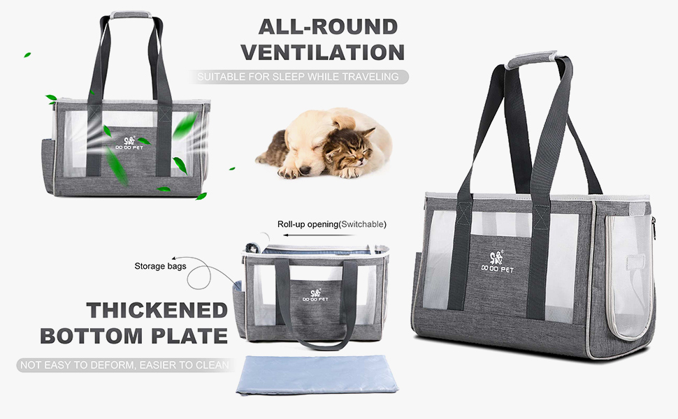 PETCUTE переносна сумка-переноска для собак та котів з виймальною підстилкою, бічні кишені, страховий поводок, дихаюча переноска для маленьких собак, схвалена авіакомпаніями, блакитна