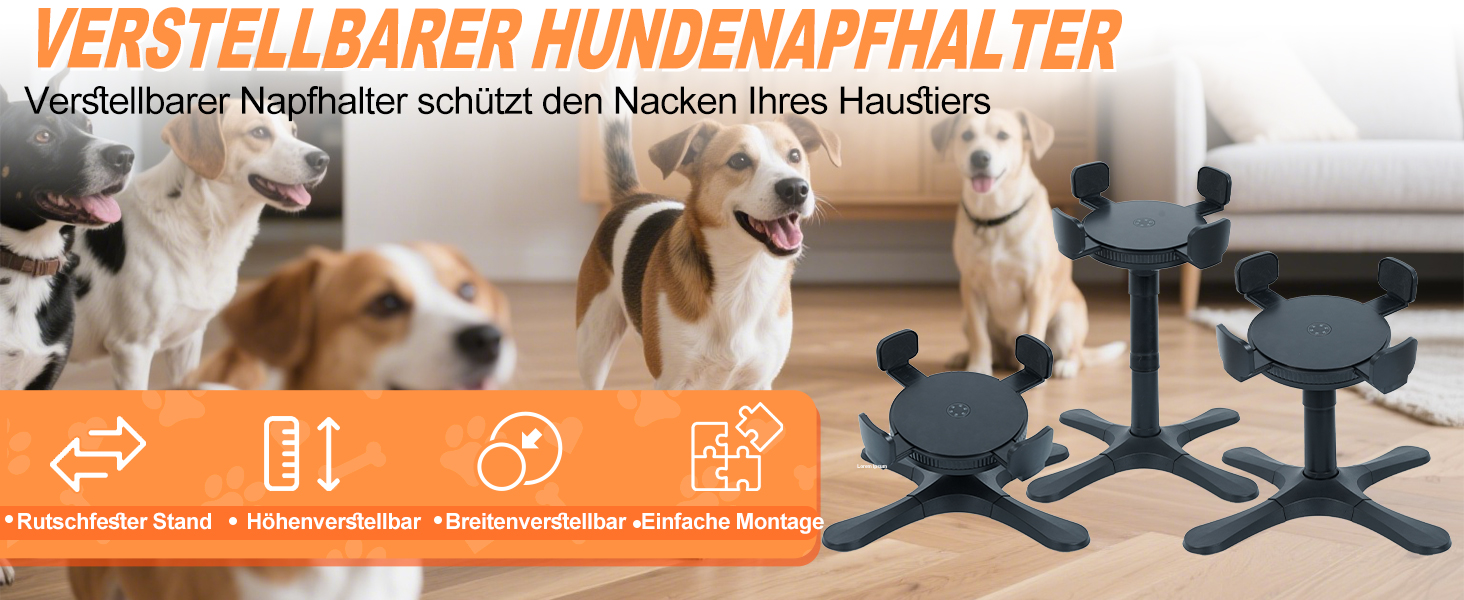 Підставка для годівлі собак, регульована по висоті, миска для води та корму, підвищена, регульована висота 5.5', 9.45', 13.2', стабільна та неслизька, для малих, середніх та великих собак, чорна