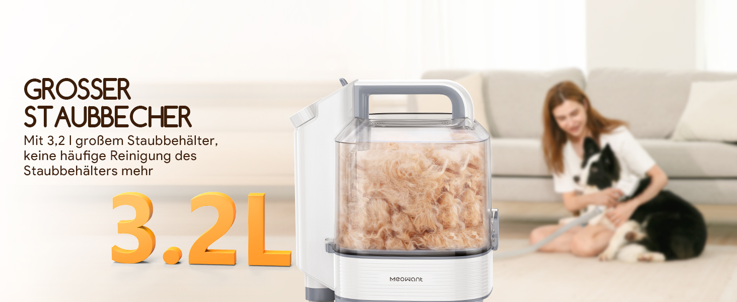 Машинка для стрижки собак Meowant з пилососом для шерсті: 3.2 л, тиха, 5 професійних насадок для догляду та прибирання